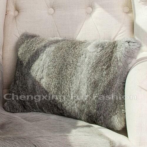 CX-D-05C2 Natural Grey Plet 2016 New Fashion Rabbit Fur Cushion Covers