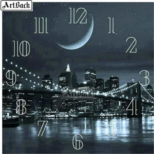 New Arrival 5d Diamond Painting Wall Clock Landscape Icon for Home Decor Full Square 3d Sticker Diamond Embroidery Clock