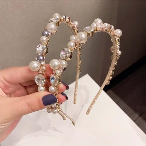Retro Imitation Pearl Headbands Women Bride Hair Accessories Elegant Hair Hoop Bezel Headwear Wedding Crystal Hairband