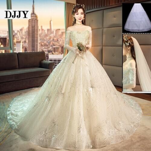 Main wedding dress 2020 new Hepburn shoulder French Star Bride Dream Luxury Heavy Industry Chief Tail Girl