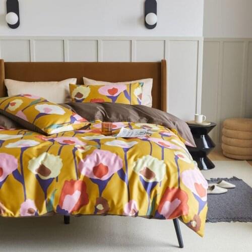 Luxury Egyptian Cotton Bedsheet Queen/King Size Duvet Cover Bed Linen Pillowcase Flower Printed Bedding