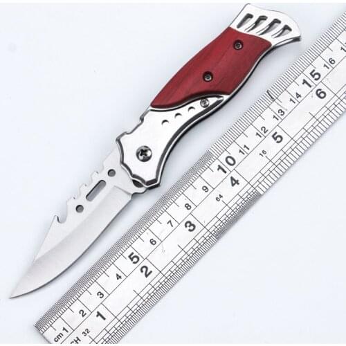 6.30'' Folding Pocket Knife Outdoor Survival Tactical Knife Camping Hiking Hunting Knives Wood Handle Rescue Self-defense Tool