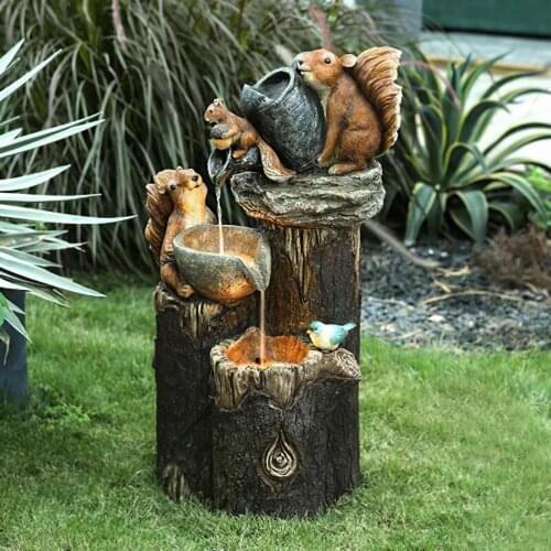 Animal Garden Statue Water Fountain Solar Garden Squirrel Resin Decor Home Garden Craft Decor Figurines Dropshipping