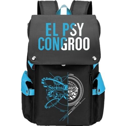 Steins;Gate Game Travel Backpack Large School Bagpack Oxford Gilrs Bookbag USB Charging Laptop Backpack Anime Flag Rugzak