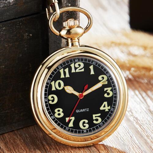 Golden Color Luminous Arabic Number Quartz Pocket Watch Women Man Gold Sliver Case Necklace Pendant Clock with Fob Chain Gifts