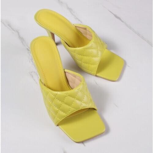 Venus chan New Square Toe High Heel Mules Women Slipper 2020 Summer Ladies Sandal Sewing High Quality Stiletto Dress Shoes Slide