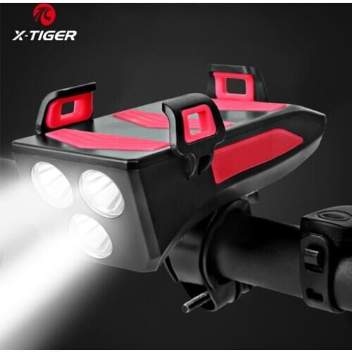 X-TIGER Waterproof Bike Light Multi-function MTB Bicycle Front Light With Phone Holder 4 in 1 Cycling Headlight Flashlight
