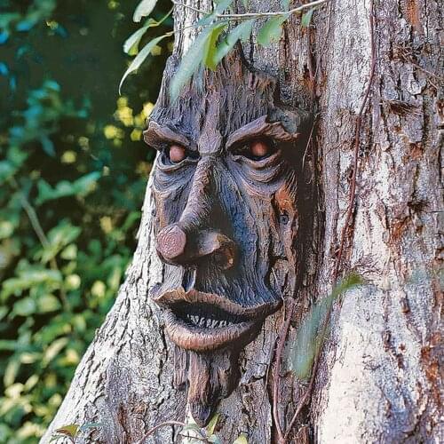 Greenman Funny Tree Hugger Pendant Old Man Face Sculpture Resin Garden Yard Art Outdoor Gardening Ornament Decoration 2021 New