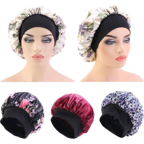 Women Floral Printed Night Sleep Elastic Cap Hair Care Bonnet Hat Head Cover Turban Wrap Stretch Hair Loss Hat Skullies Beanies
