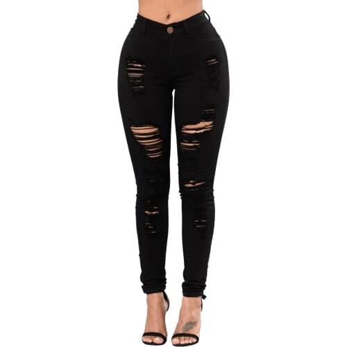 Plus Size Ripped Jeans for Women Sexy Mid Waist Skinny Push Up Distressed Jeans Spring Femme Slim Black Pencil Pants Streetwear
