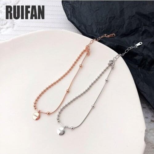 Ruifan Trendy LUCKY Letter Pendant White/Rose Gold 925 Sterling Silver Bracelet for Women Female Fashion Beads Bracelets YBR176