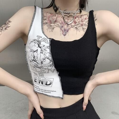 NEEDBO Crop Top Women Sexy Club Casual Print Patchwork Crop Tops Mujer Sleeveless Party T-Shirt Tank Tops Summer Vest Clothes