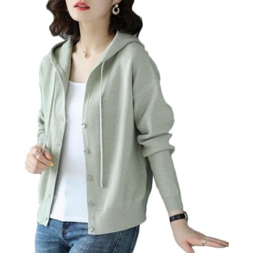 Womens Knitted Cardigans 2020 Autumn New Long-sleeved Hooded Sweater Cardigan Jacket Casual Single-breasted Female Tops Y418