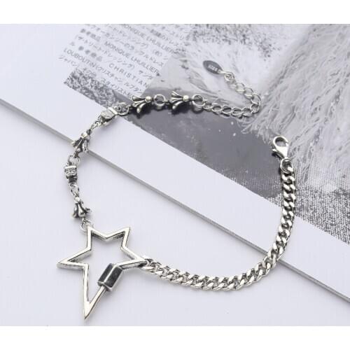 Vintage Irregular Splicing Chain Pentagram Thai Silver Color Bracelet For Women Adjustable Bracelet Jewelry