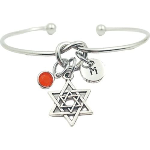 Star of David Creative Initial Letter Monogram Birthstone Adjustable Bracelet Fashion Jewelry Women Gift Pendant