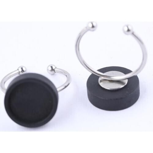 10pcs 12mm wood cabochon ring blanks stainless steel bezel trays diy black wooden base settings for jewelry making supplies