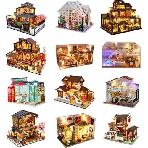 12 Types 3D Dollhouse Wooden DIY Handmade Box Cute Mini Theatre Box Model Miniatures Kits DIY Toys For Christmas Birthday Gifts