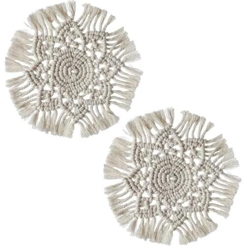 2Pcs Macrame Placemats for Dining Table Mats - Handmade Cotton Woven Placemat for Bohemian Wedding , Kitchen Home Decor