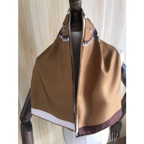 2021 New Arrival Fashion Elegant brown 100% silk scarf 90*90 cm square shawl twill wrap for women lady girl
