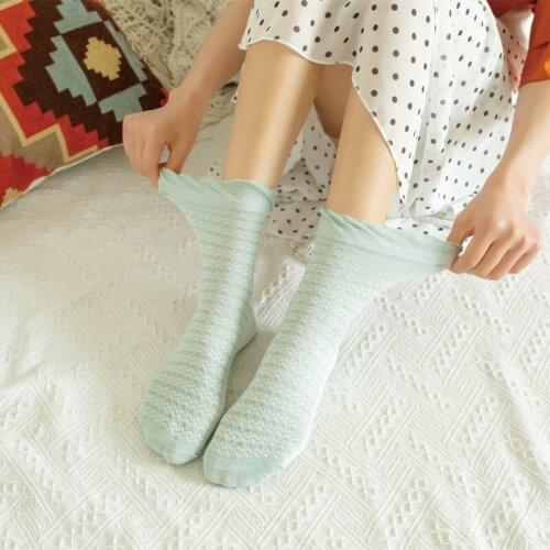 2021 New Solid Wavy Stripes Socks For Women Cute Bubble mouth Lace Socks Girl Kawaii Korean Harajuku Fashion носки женские