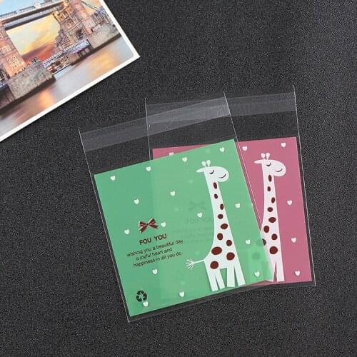 500PCS Lovely Giraffe Cellophane Cookie Bags With Adhesive Cookie Bags Plastic Christmas Decor Candy OPP Bags Packing 10x10