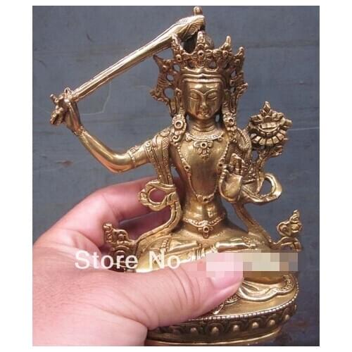 Free shipping China 6.4" Tibetan bronze Manjushri Bodhisattva Buddha Statue