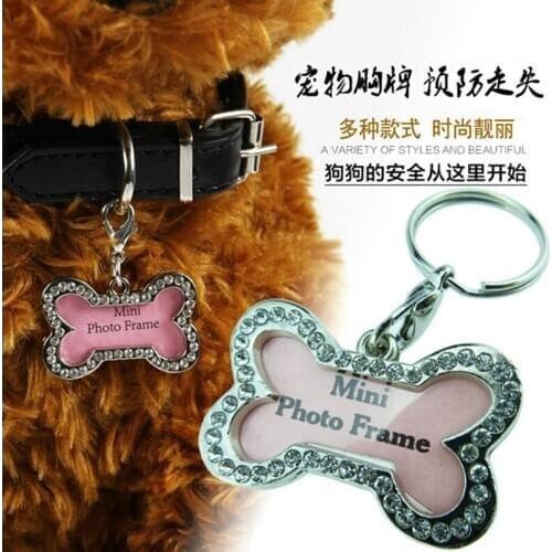 Bling Rhinestone Shinning Pet Dog Tag Necklace Pendant S L Small Medium Puppies Animals Breeds Cat Name Address Accessory Goods