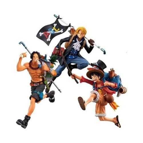 One Piece Backpack Luffy Ace Sabo Running Three Brothers PVC Anime Model Doll toys 19cm