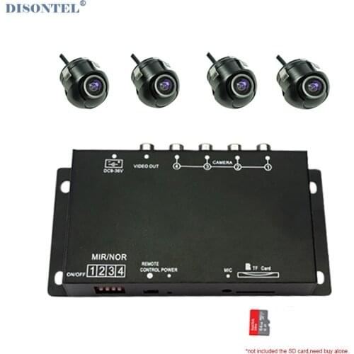 Four channel Car camera Remote Controller DVR Recorder for Front Rear side view camera Split-Screen parking assistance