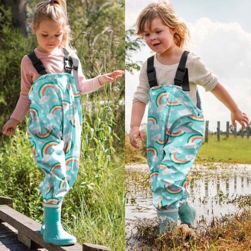 Children Waterproof Rain Pants Cute Sky Blue Rainbow Fashion Kids Overalls Toddler Bib Jumpsuit Trousers Raincoat Overall