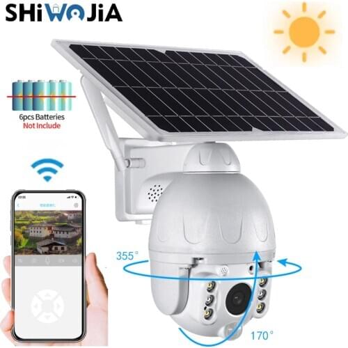 SHIWOJIA Solar WiFi IP Camera Outdoor 1080P Security Wireless Battery IP66 Waterproof PIR Motion Detection CCTV Surveillance
