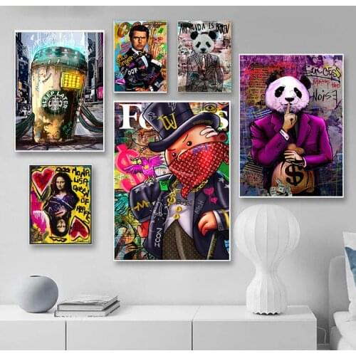 Graffiti Money Dollar Panda Oil Paintings On Canvas Wall Art Posters and Prints Modern Wall Picture For Living Room Home Decor