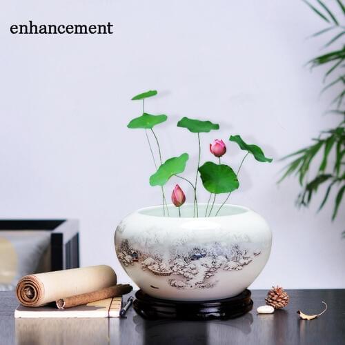Jingdezhen Ceramic Goldfish Bowl Aquarium Tank Water Lily Lotus Basin Tortoise Cylinder Writing Brush Washer Fish Bowl