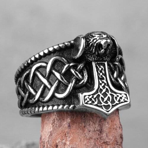 Stainless Steel Men Rings Griffon Quake Thors Hammer Punk Hip Hop for Biker Male Boyfriend Jewelry Creativity Gift Wholesale