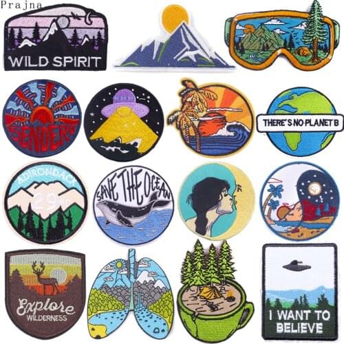 Space UFO Applique Iron On Patches For Clothing Stickers Outdoor Adventure Patch Nature Travel Embroidered Patches On Clothes