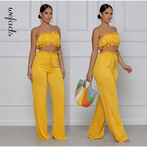 Wefads Set Suit Soild Color Casual Tube Top Pants Womens Two-piece Suit Sexy & Club Pant Set Summer Elegant Fashion Streetwear