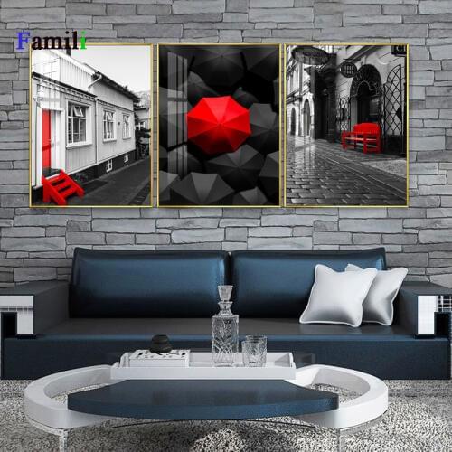 Red Umbrella City Poster Canvas Paintings Print Nordic Wall Art Picture for Bedroom Sofa Living Room Home Decor