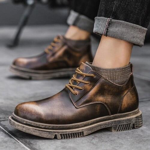 Men winter Boots genuine Leather Winter Vintage Ankle Boots Men plush Lace Up Footwear Vogue Casual Shoes Men Botas Hombre