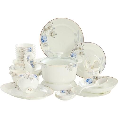 Bowl and dish set household European Bone China Jingdezhen bowl set ceramic dinner bowl plate Chinese tableware combination