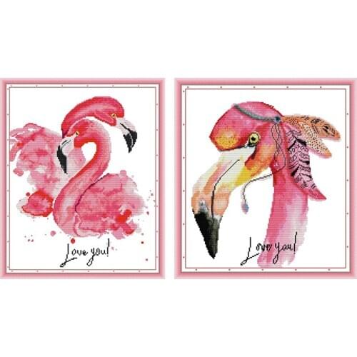 Flamingo Dance Patterns Cross Stitch Sets for Embroidery Kits 11ct 14ct Counted Printed on Canvas DIY Handmade Needlework Sets