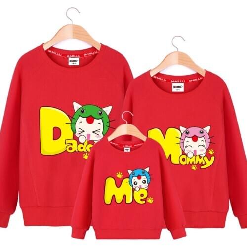 Family Matching Sweaters Cotton Shirts Cartton Mother Father Baby Matching Clothes Mommy and Me Daddy Baby Sweatshirts Hoodies