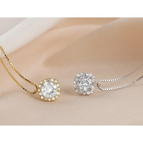 Flash Diamond Square Necklace Sterling Silver High-end Light Luxury Clavicle Chain For Girlfriend Summer Jewelry Gift