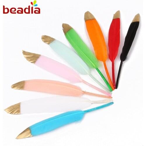 New 10-15cm 10Pcs/lot Natural Goose Feather Charms Gold Silver Colorful Painting Pendant for DIY Jewelry Findings Making