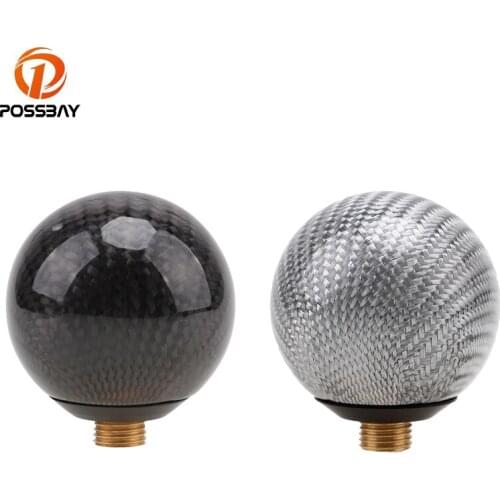 POSSBAY Black/Silver Carbon Fiber Universal Car Gear Shift Knob Shifter Lever Round Ball Shape Manual Transmission Gear Knob