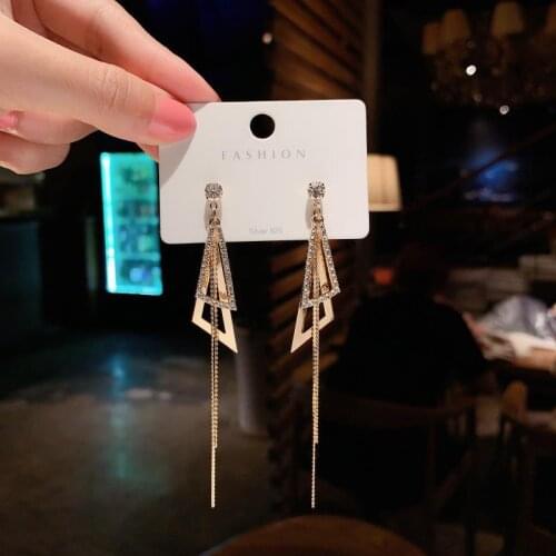 Korean simple and cold wind geometric triangle tassel earrings long earrings drop temperament joker ear nail tide