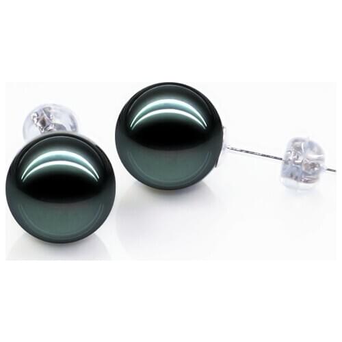 S925 Sterling Earrings 6-12mm Tahitian Style Black Natural Shell Pearl Stud Earring For Women Free Shipping