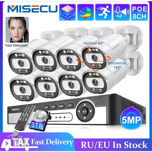 MISECU Security Camera System 8CH 4CH 5MP POE NVR Kit PTZ Camera Two Way Audio AI Face Detect Outdoor P2P Video Surveillance Set