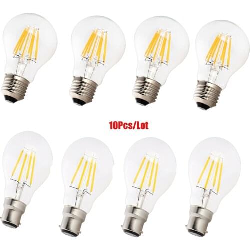 10Pcs E27 B22 Retro Edison ​LED Filament Bulb Lamp 220V-240V Light Bulb A60 Glass Bulb Vintage Candle Light Cold Warm White