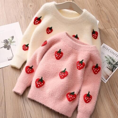 Toddler Girls Sweaters 2020 Autumn Kids New Arrival Sweater Coat 2 3 4 5 6 7 Years Girls Fashion Strawberry Knitted Sweater