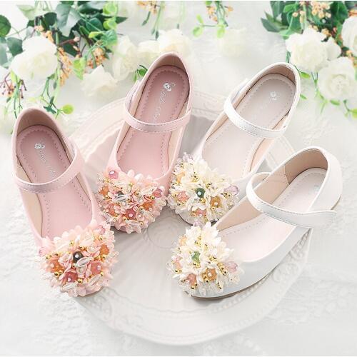 Baby Girl Pu Leather Shoes with Flower Shallow Mouth Princess Shoe Non-slip Casual Shoes Kids Dance STX012